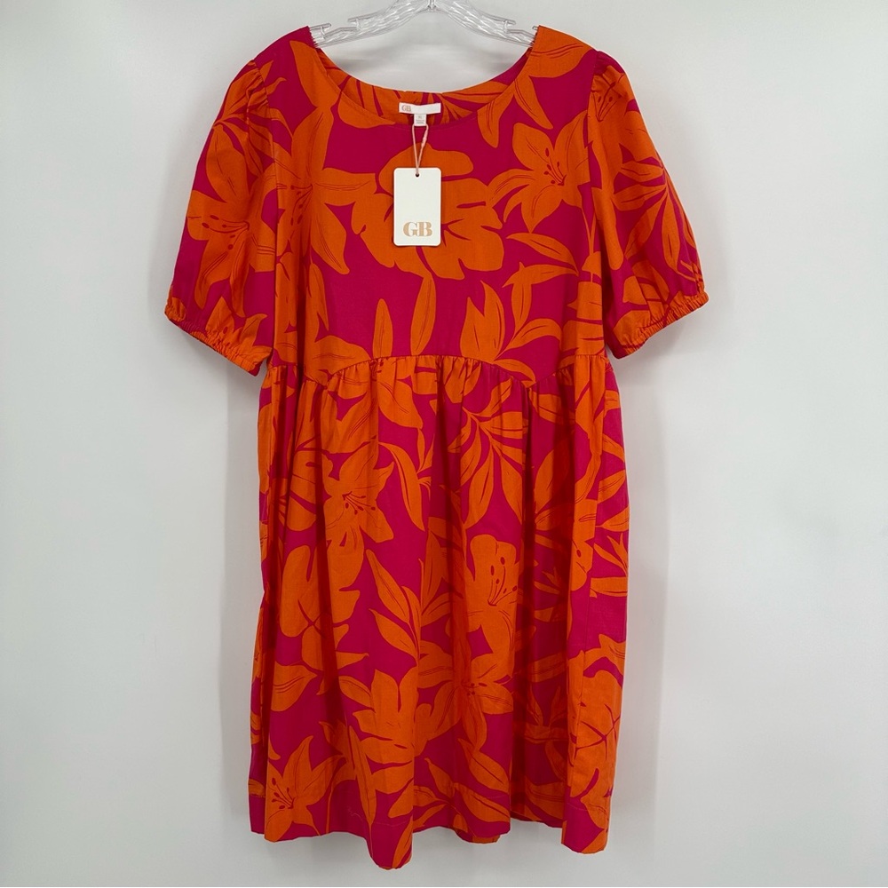 GB Gianni Bini NWT Bold Floral Print Short Sleeve Dress Orange Pink Size XL